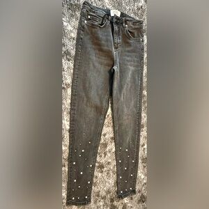 Miss Selfridge Denim with pearls accents (grey and white color pearls).